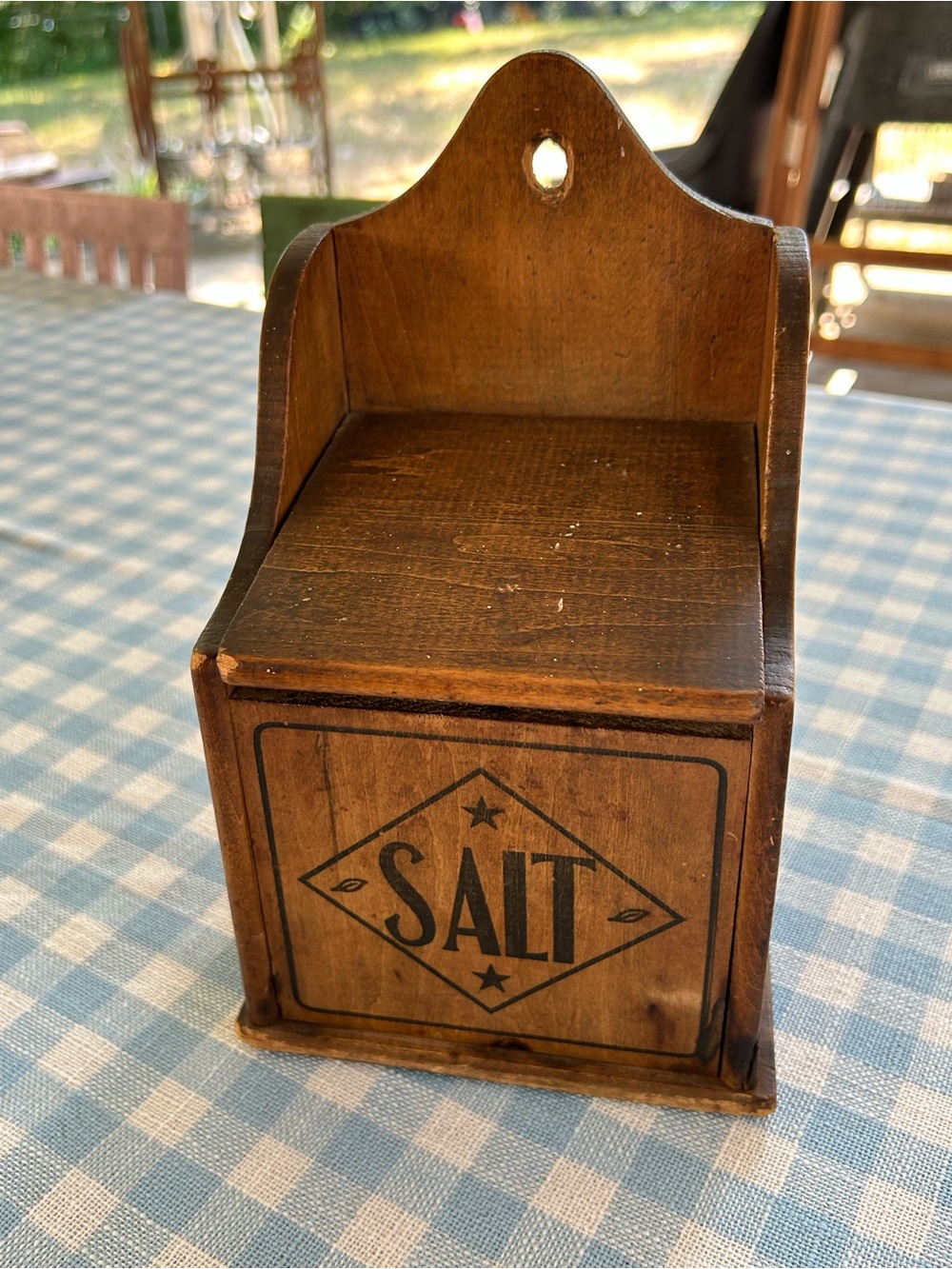 Antique 1880’s Wooden Salt Box Wall Mount in Brown